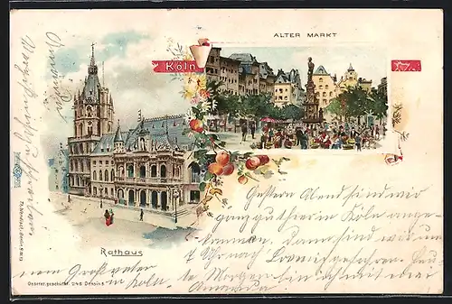 Lithographie Köln, Rathaus, Alter Markt