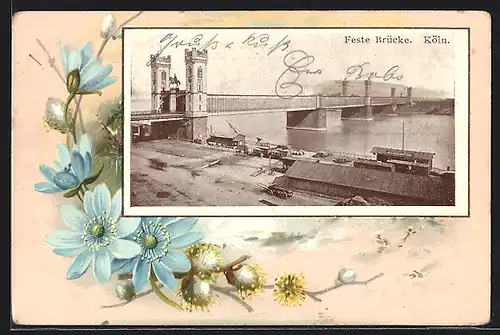 Passepartout-Lithographie Köln, Feste Brücke, Blumen