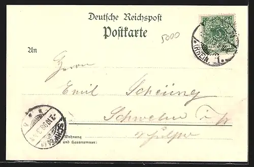 Lithographie Köln, Ortspartie, Panorama von Deutz aus, mit Brücke, Wappen