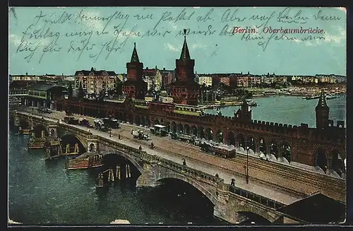 AK Berlin-Friedrichshain, Oberbaumbrücke aus der Vogelschau