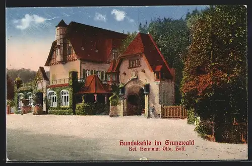 AK Berlin-Grunewald, Gasthaus Hundekehle H. Otto mit Vorplatz