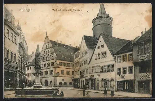 AK Kitzingen, Markt-Strasse mit Rathaus
