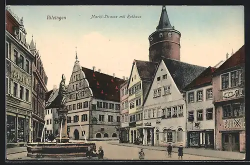 AK Kitzingen, Markt-Strasse mit Rathaus