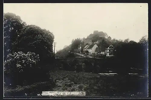 Foto-AK Trendelburg, Ortsansicht mit Brücke, 1924