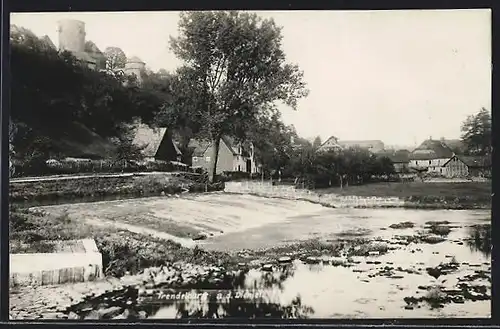 Foto-AK Trendelburg, Ortsansicht vom Wehr, 1924