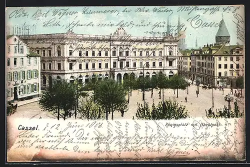 AK Cassel, Königsplatz mit Hauptpost