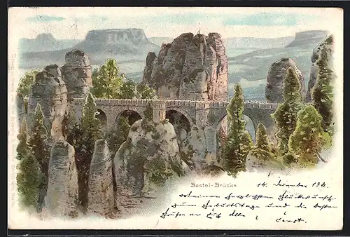 Lithographie Bastei, Bastei Brücke
