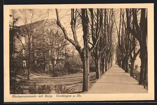 AK Uerdingen /Rh., Rheinanlagen mit Burg