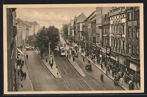 AK Duisburg, Strassenbahn auf der Königstrasse