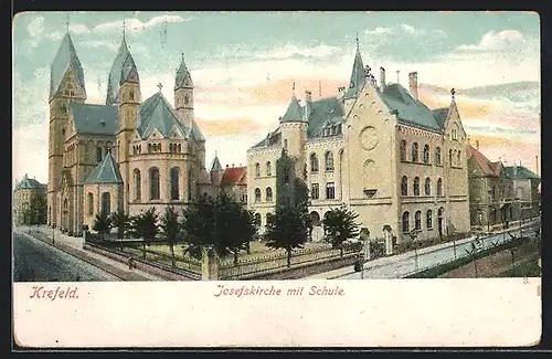 AK Krefeld, Josefskirche mit Schule