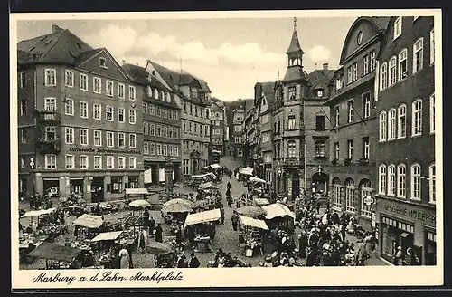 AK Marburg /Lahn, Marktplatz am Markttag