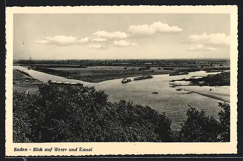 AK Baden / Weser, Blick auf Weser und Kanal