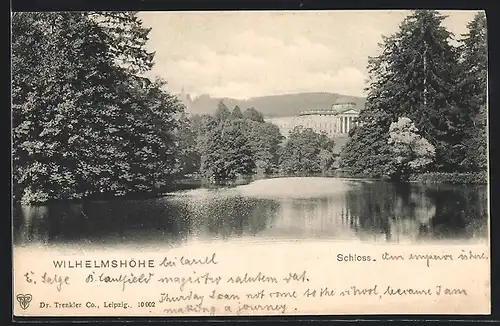 AK Wilhelmshöhe, Blick übers Wasser auf das Schloss