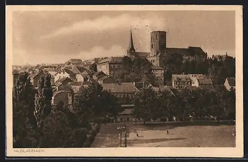 AK M.-Gladbach, Ortsansicht mit Kirche und Park