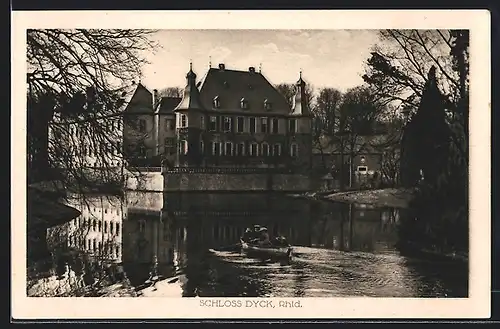 AK Jüchen, Ruderboot vor Schloss Dyck