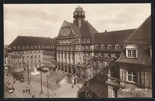 AK Cassel, Rathaus, Strassenbahn