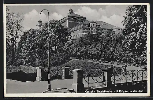 AK Kassel, Staatstheater mit Brücke, In der Karlsaue