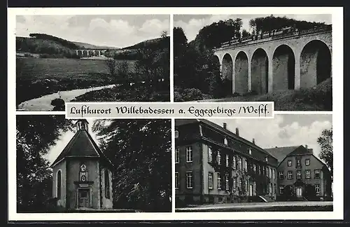 AK Willebadessen /Eggegebirge, Ortsansichten mit Eisenbahnbrücke