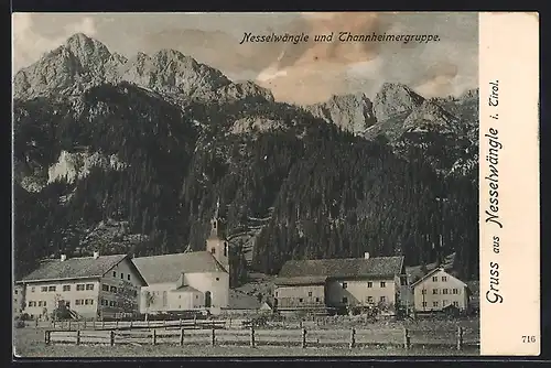 AK Nesselwängle, Panoramaansicht mit Thannheimergruppe