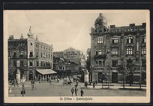 AK St. Pölten, Partie am Bahnhofsplatz, Hotel Kaiserin