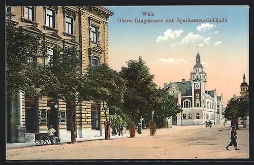 AK Wels, Obere Ringstrasse mit Sparkassen-Gebäude