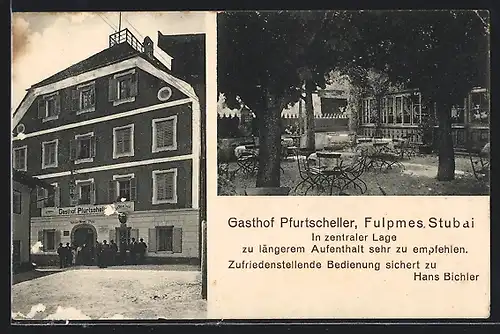 AK Fulpmes /Stubai, Fassade und Terrasse vom Gasthof Pfurtscheller