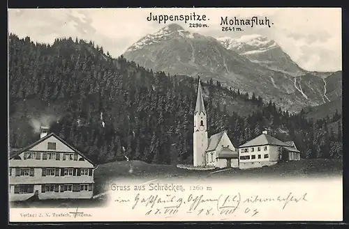 AK Schröcken, Ortsansicht mit Kirche und Juppenspitze