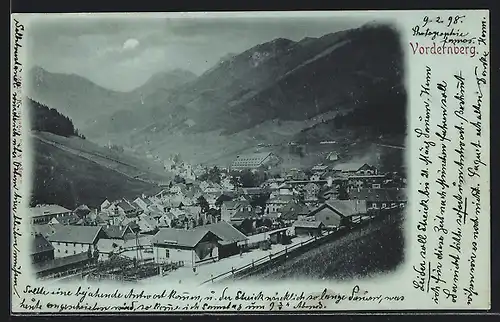 Mondschein-AK Vordernberg, Ortsansicht aus der Vogelschau