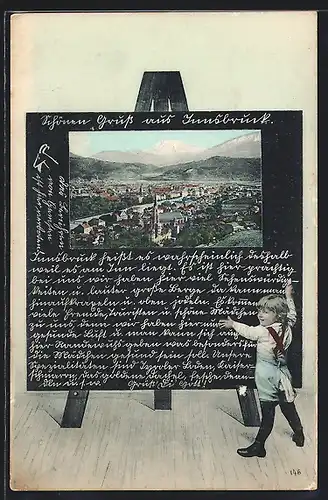AK Innsbruck, Stadtpanorama auf einer Kreidetafel
