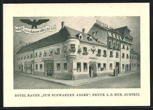 AK Bruck a. d. Mur, Hotel Bauer, Zum schwarzen Adler