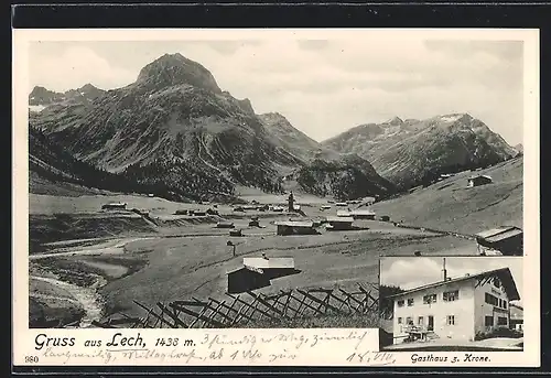 AK Lech, Gasthaus zur Krone, Gesamtansicht aus der Vogelschau