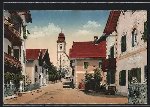 AK Lans, Ortspartie mit Kirchturm