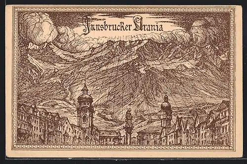 Künstler-AK Innsbruck, Innsbrucker Urania, Die Sonne bricht auf Stadt und Land hernieder