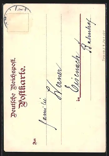 Lithographie Köln, Uferpartie mit Dom, Glückwunsch