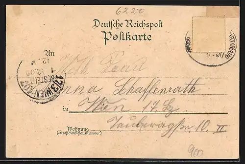 Lithographie Rüdesheim am Rhein, Orts-Panorama im Abendlicht, Dampfer auf dem Rhein