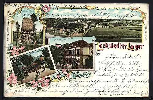 Lithographie Lockstedter Lager, Hauptwache, Officierscasino, Waldersee-Stein