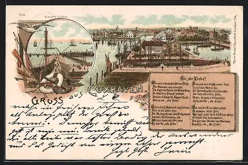 Lithographie Cuxhaven, Uferpartie, Die alte Liebe