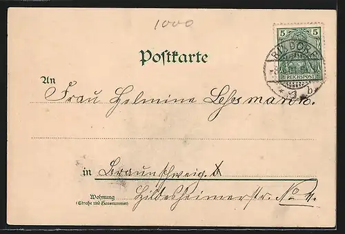 Lithographie Berlin-Rixdorf, Rathaus und Strassenbahn, Strassenpartie