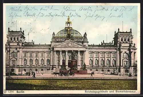 AK Berlin, Reichstagsgebäude und Bismarkdenkmal