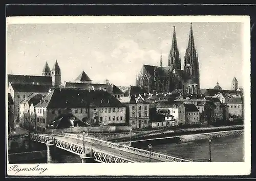 Künstler-AK Regensburg, Blick auf die Stadt und Dom