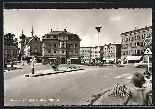 AK Rosenheim, Strassenkreuzung am Ludwigsplatz & Mittertor