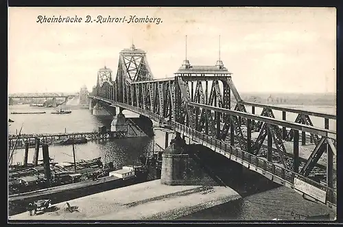 AK D.-Ruhrort-Homberg, Rheinbrücke mit Dampfern