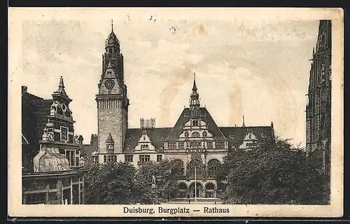 AK Duisburg, Burgplatz vor dem Rathaus