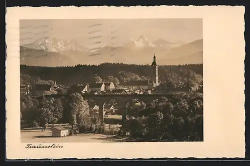 AK Traunstein, Ortsansicht mit Kirche