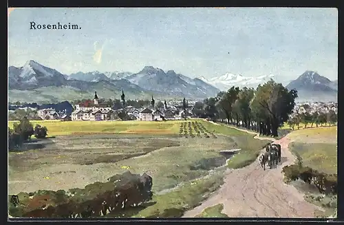 Künstler-AK Rosenheim / Obb., Blick vom Hofbräu-Keller