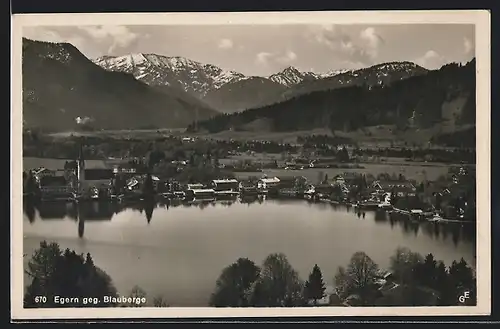 AK Egern, Blick über See auf die Ortschaft gegen die Blauberge