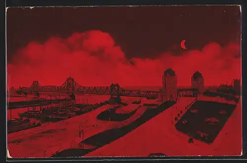 AK Duisburg-Ruhrort, Rheinbrücke bei Homberg