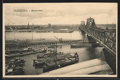AK Homberg a. Rhein, Frachtkähne an der Brücke