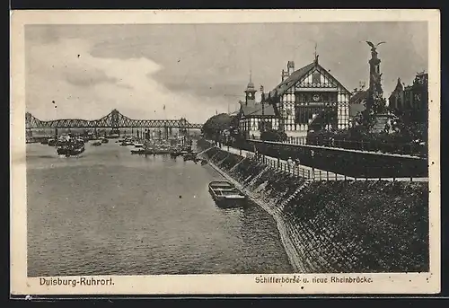 AK Duisburg-Ruhrort, Schifferbörse und neue Rheinbrücke