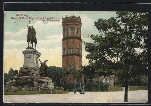 AK Duisburg, Kaiser-Wilhelm-Denkmal und Aussichtsturm auf dem Kaiserberge